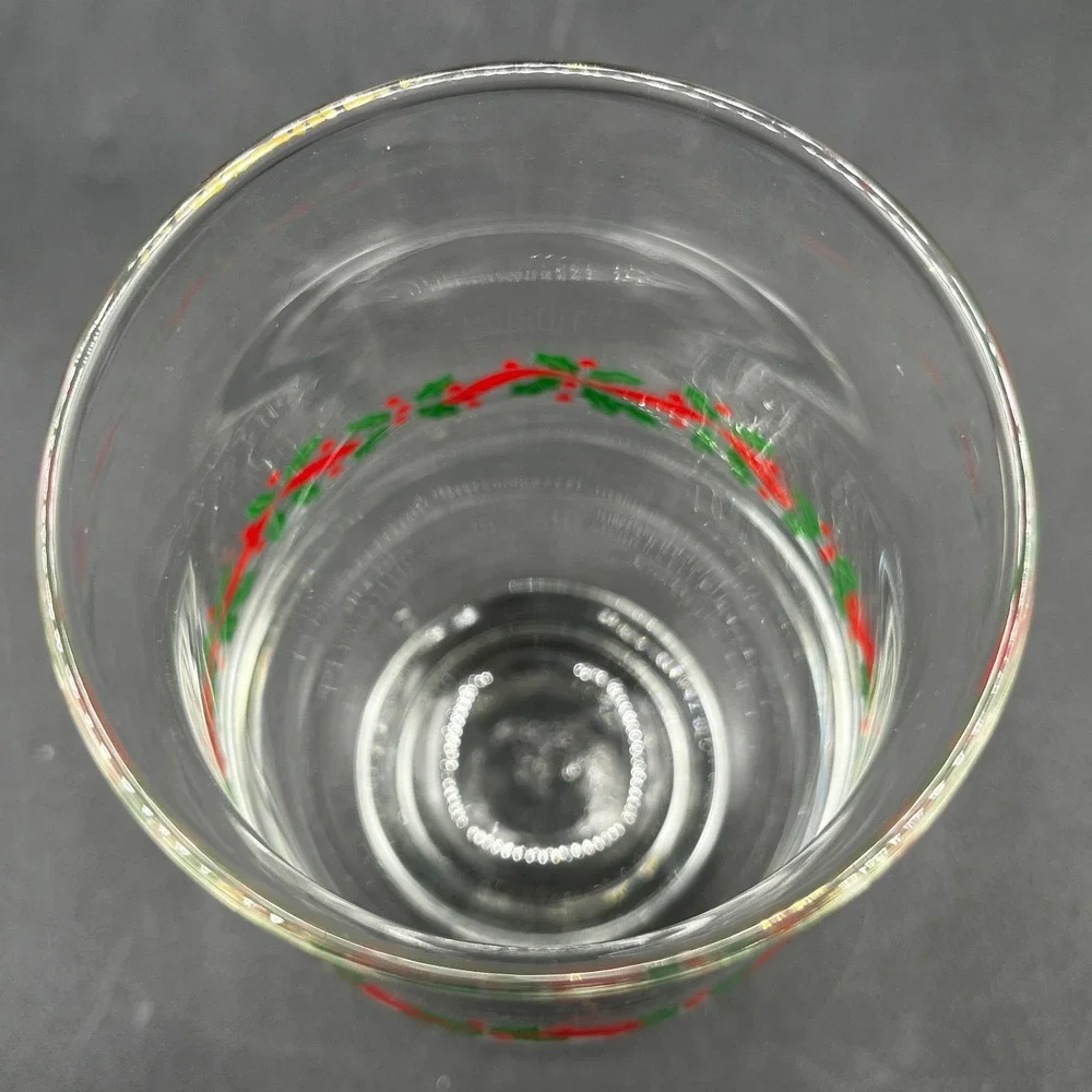 Vtg Libbey Christmas Holly & Ribbon Glass Tumblers Set of 3 Clear 14oz Footed